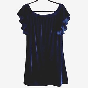 Boston Proper Blue Velvet Flutter Sleeve Mini Dress Size S